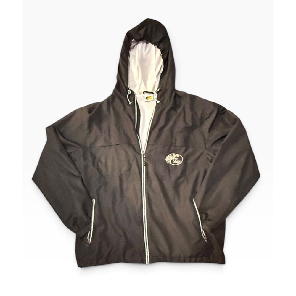 Bass Pro Shops Men's L Large Black Hooded Windbreaker Jacket Mesh Lined Fishing